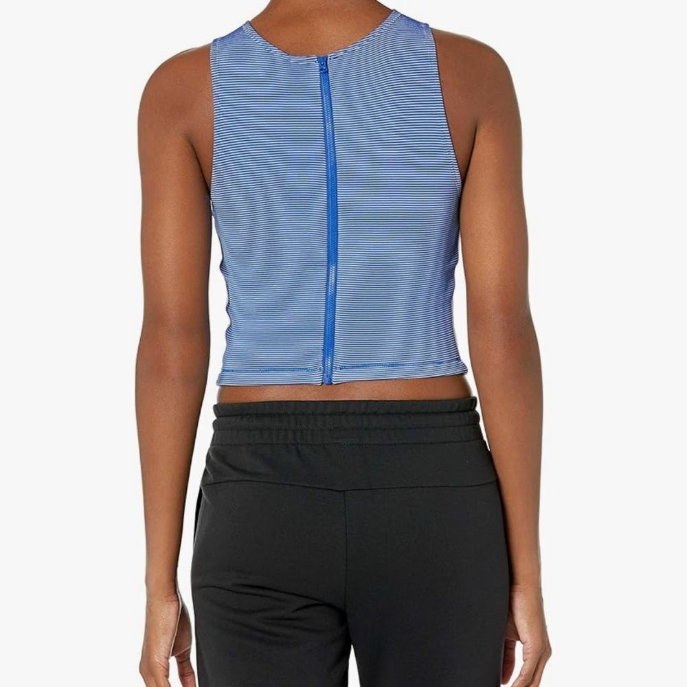 Adidas Blue and White Striped Zippable Ribbed Crop Top Size L - Picture 2 of 9